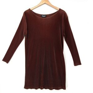 Chocolate Brown Pleated Mini Dress Vintage Long Sleeve Womens Size Large